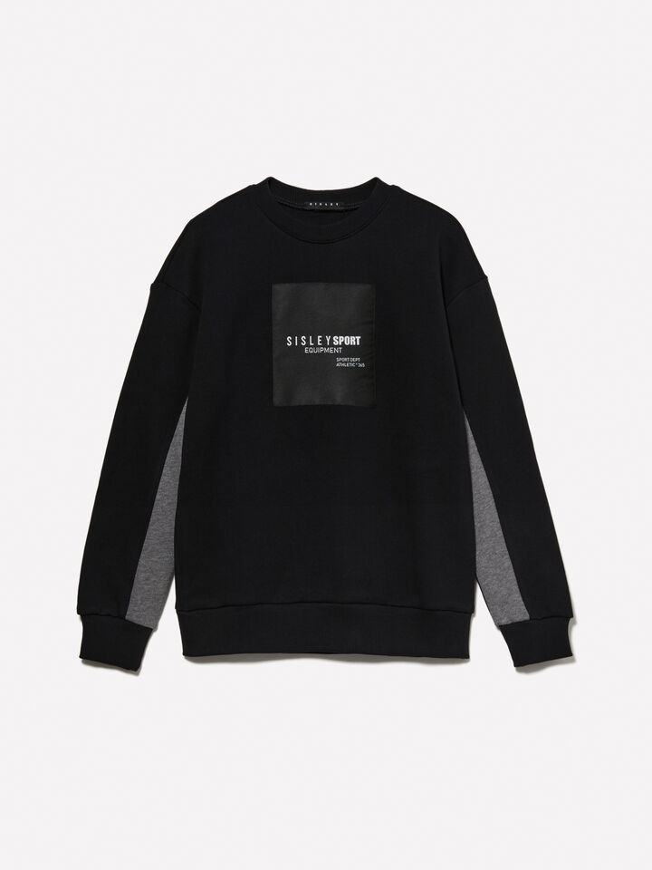 Black sweatshirt with logo tag - boys' knitwear - Black | Sisley Young image number 1